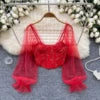 Full Sleeve Square Collar Casual Lace Blouses Women Lantern Sleeve Lace Shirts Ladies Sexy Tops Clothes Women Wholesale