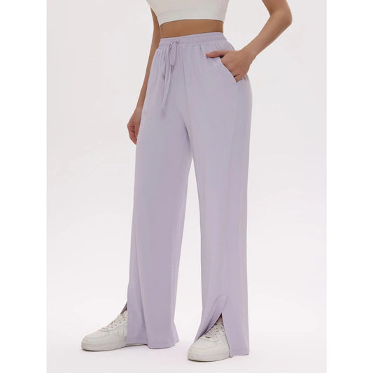 Nylon material sun protection high waisted wide leg pants for women, high elasticity, naked feeling, ice feeling, anti UV micro