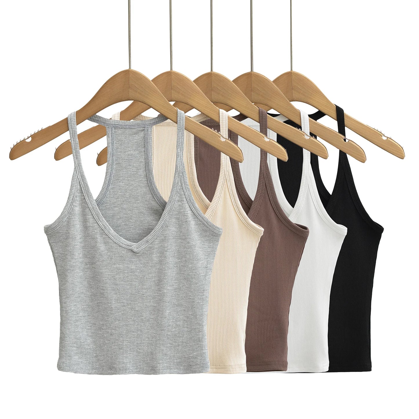 Women 2024 Summer New Fashion Deep V-Neck Small Tank Tops Vintage Slim-Fit Casual Female Camis Chic Tops