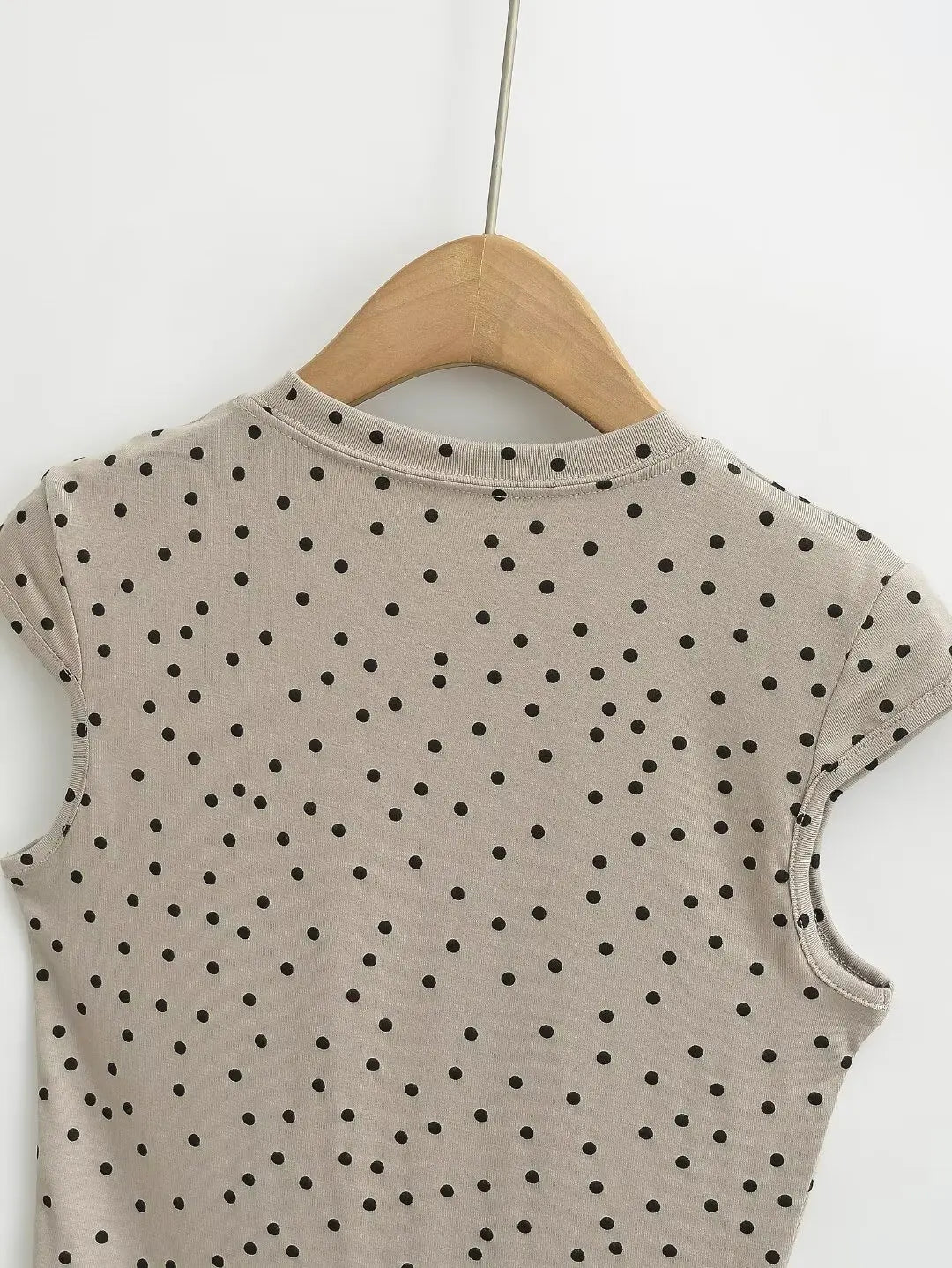 Women 2024 Summer New Fashion Polka Dot Crewneck Shoulder T-Shirt Retro Casual Chic Female Tee Shirt Tops Mujer