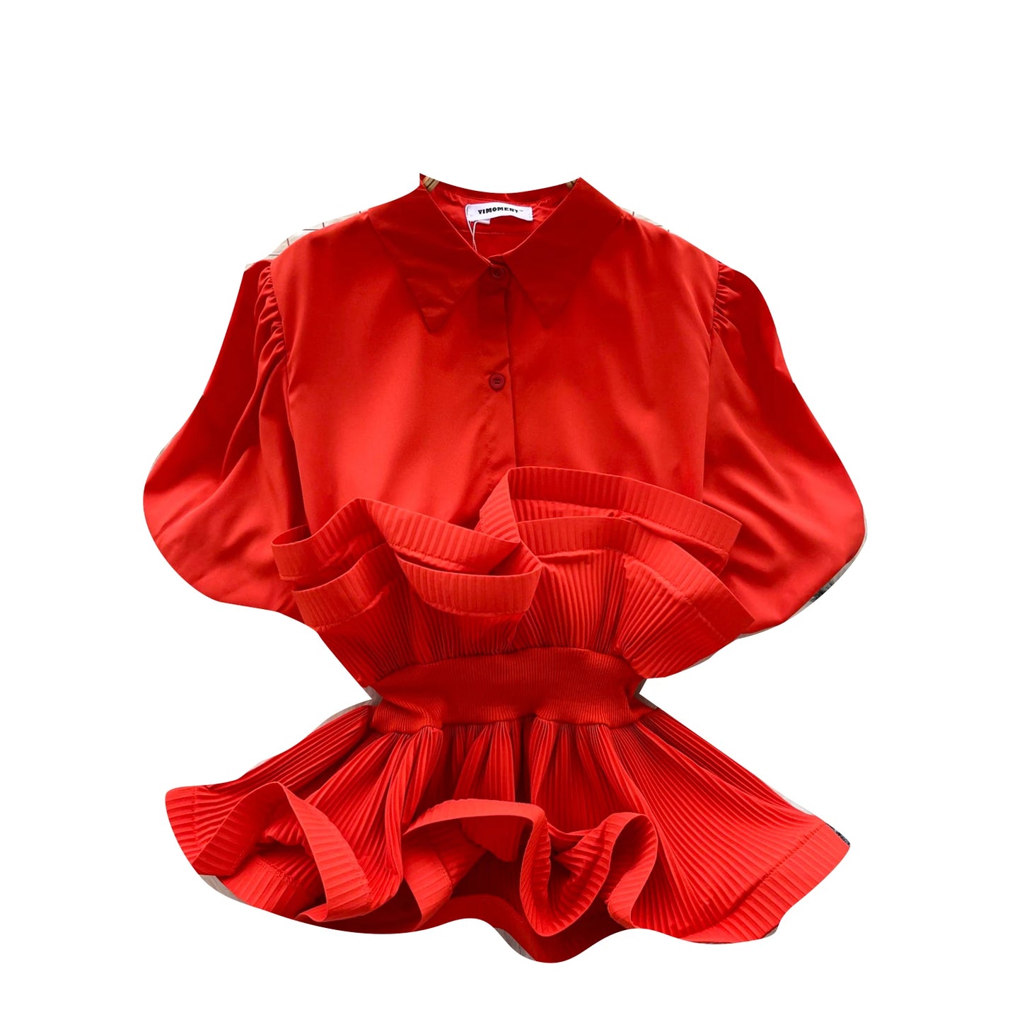 Autumn Short Sleeve Polo Collar Casual Blouses Women Puff Sleeve Ruffles Shirts Ladies Elegant Tops Clothes Women Wholesale