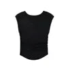 Women 2024 Summer New Fashion V-neck Knitted Waist T-shirt Vintage Casual Chic Female Tee Shirt Tops Mujer