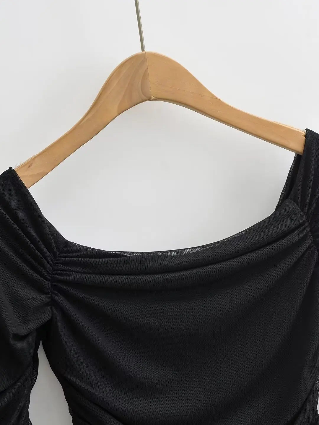 Women 2024 Summer New Fashion Mesh Shoulder Long Sleeve Top Vintage Casual Chic Female Tee Shirt Tops Mujer