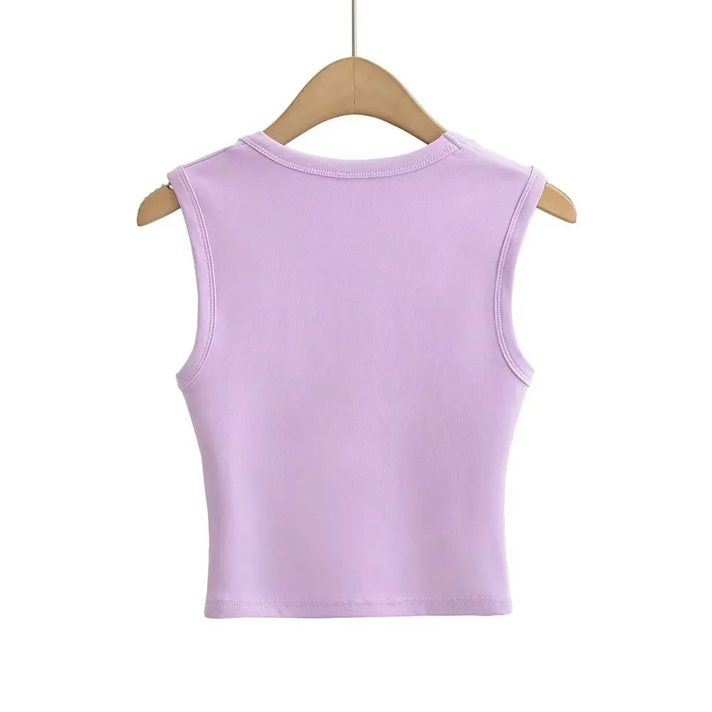 Women 2024 Summer New Fashion Tapped Dark Square Collar Tank Tops Vintage Casual Female Camis Chic Tops