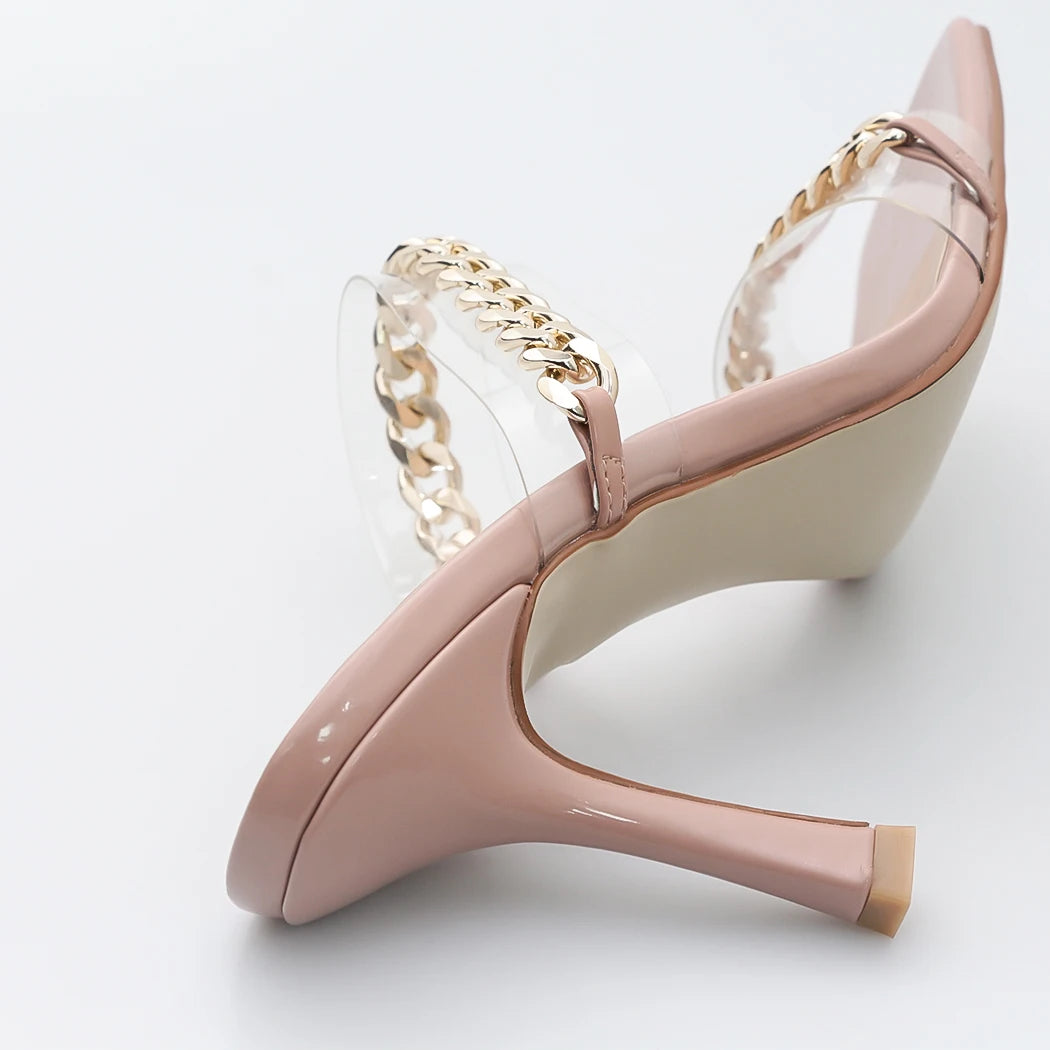 WETKISS Wholesale Square Toe Big Size 15 Summer Slides Sandals Fancy Lady Chain Shoes PVC High Heel Slippers Women Shoes