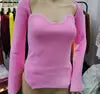Women 2024 New Autumn Winter Knitwear Tops Elastic Square Neck Off-Shoulder Bottom Knit Slim Long Sleeve Pullover Sweater