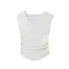 Women 2024 Summer New Fashion V-neck Knitted Waist T-shirt Vintage Casual Chic Female Tee Shirt Tops Mujer