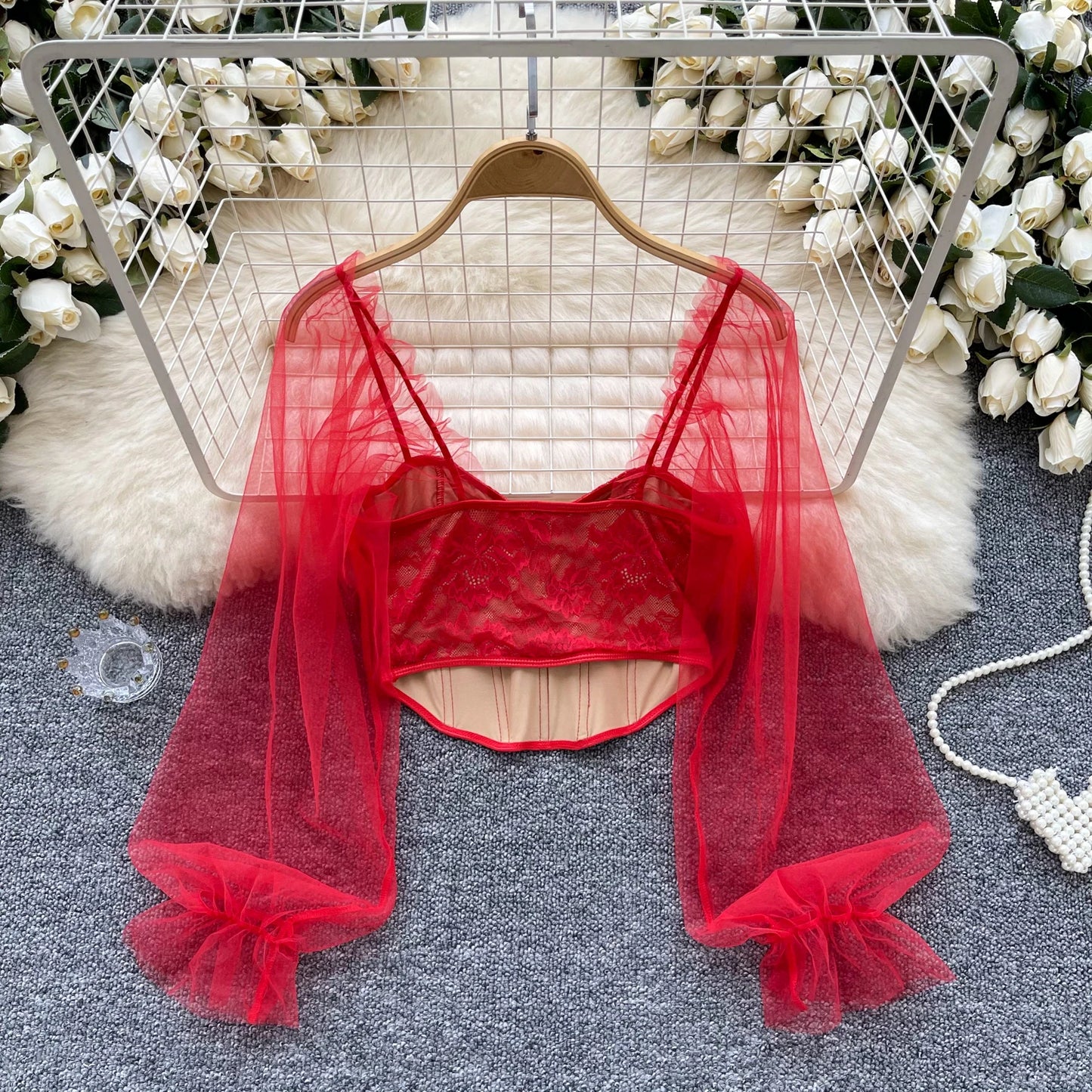 Full Sleeve Square Collar Casual Lace Blouses Women Lantern Sleeve Lace Shirts Ladies Sexy Tops Clothes Women Wholesale