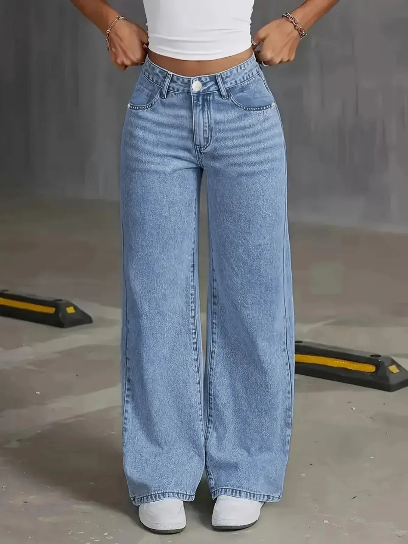 Free Shipping to USA- High Quality Vintage Women's Straight Denim Pants High Waist Wide Leg Long Jeans Stretchy Solid Pattern