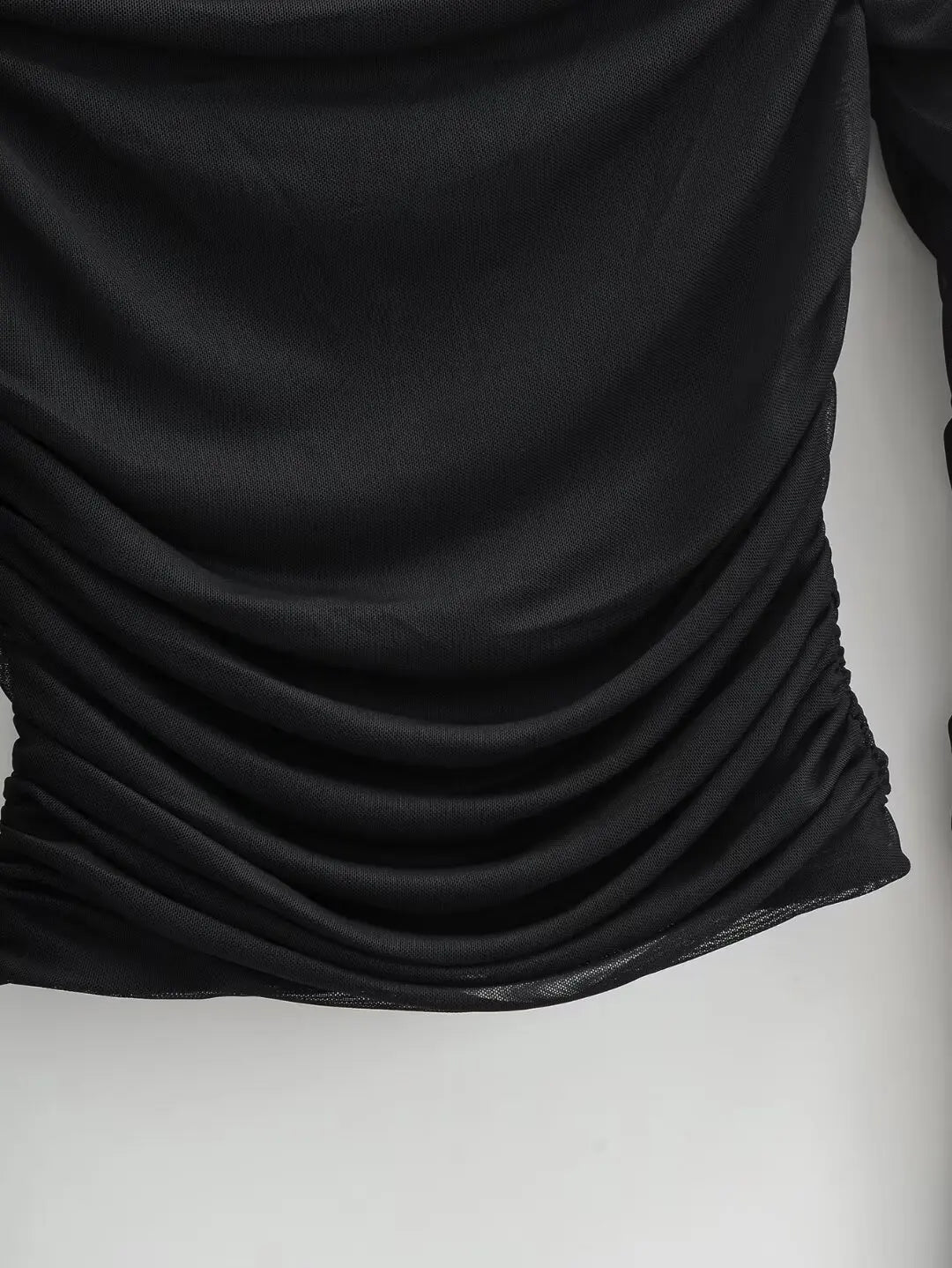 Women 2024 Summer New Fashion Mesh Shoulder Long Sleeve Top Vintage Casual Chic Female Tee Shirt Tops Mujer