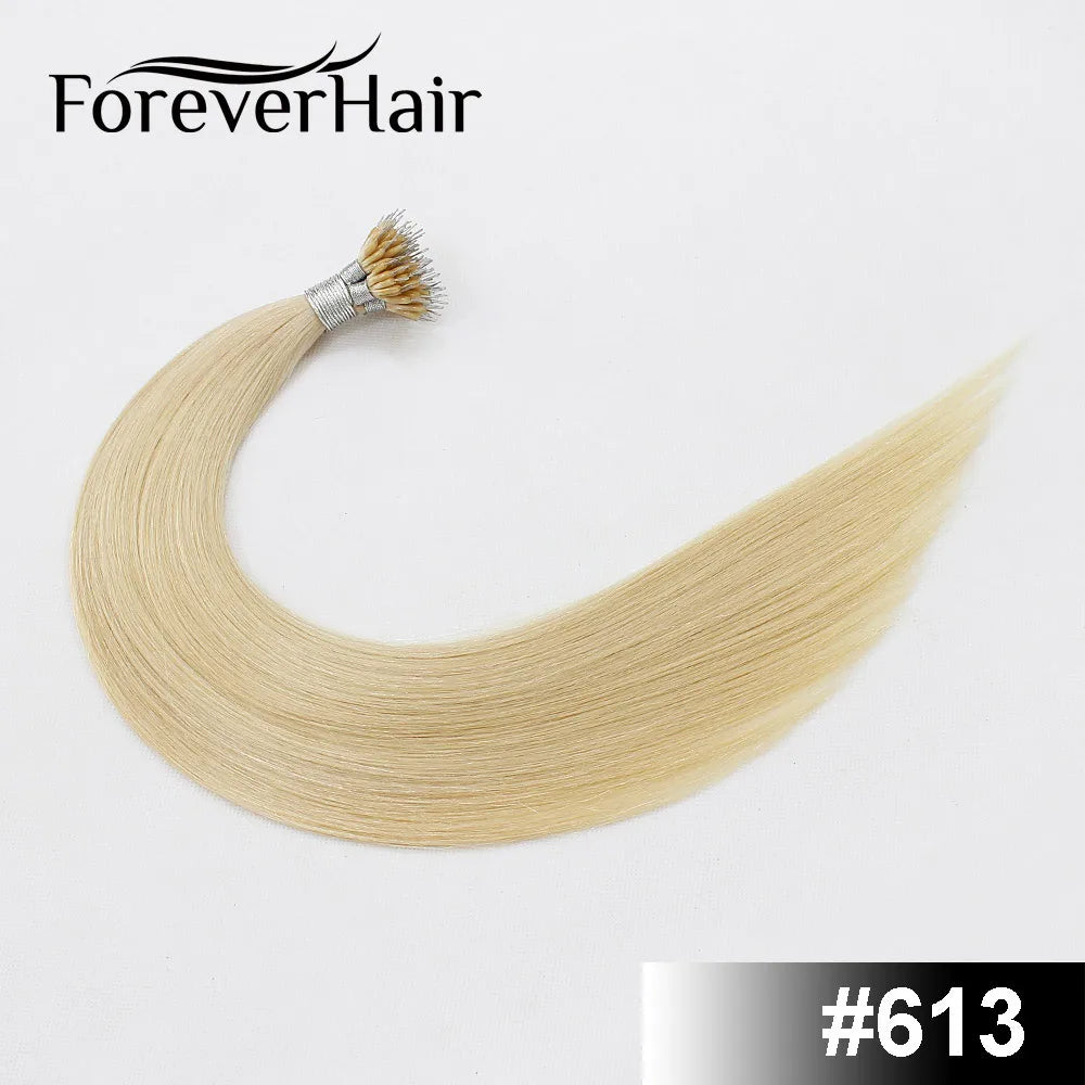 FOREVER HAIR 100% Real Remy Nano Ring Human Hair Extensions 1g/s 16" 18" 20" Keratin Straight Blonde Micro Beads Hair 50g/pack