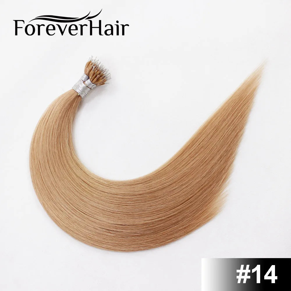 FOREVER HAIR 100% Real Remy Nano Ring Human Hair Extensions 1g/s 16" 18" 20" Keratin Straight Blonde Micro Beads Hair 50g/pack