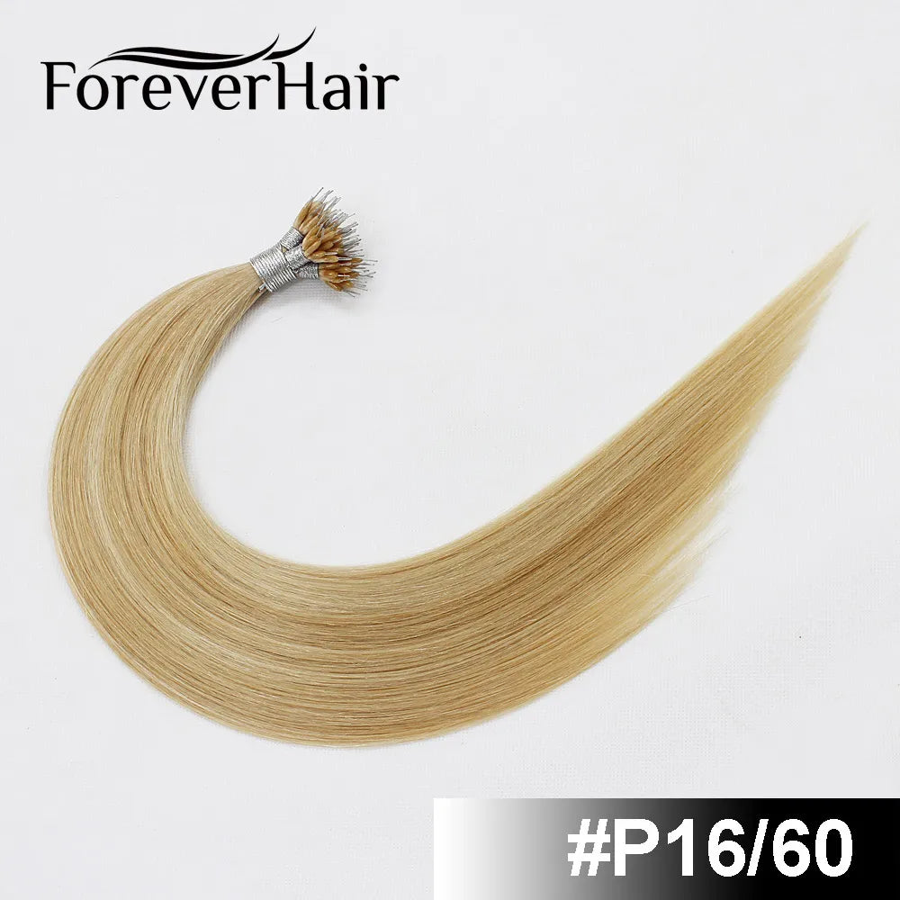 FOREVER HAIR 100% Real Remy Nano Ring Human Hair Extensions 1g/s 16" 18" 20" Keratin Straight Blonde Micro Beads Hair 50g/pack
