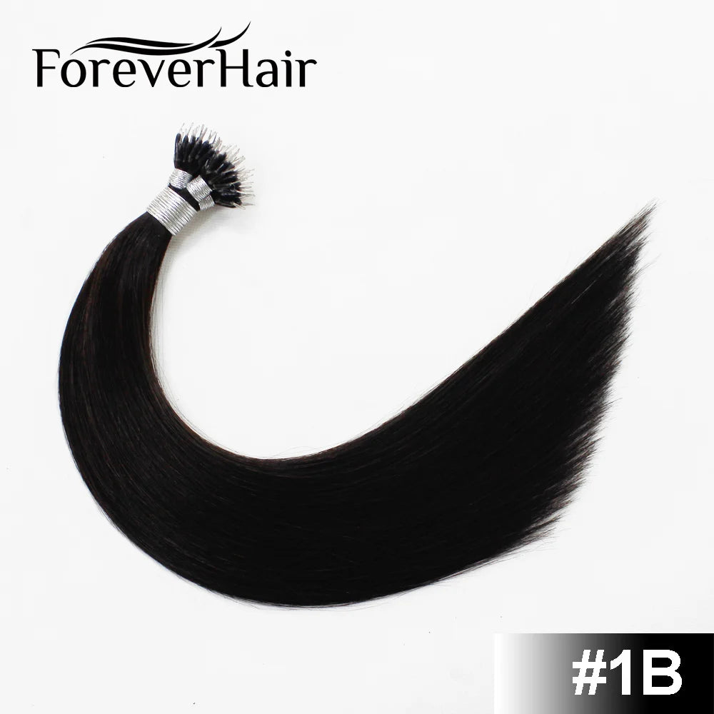 FOREVER HAIR 100% Real Remy Nano Ring Human Hair Extensions 1g/s 16" 18" 20" Keratin Straight Blonde Micro Beads Hair 50g/pack