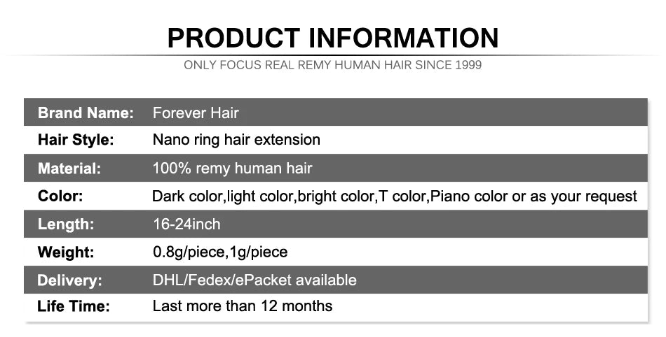 FOREVER HAIR 100% Real Remy Nano Ring Human Hair Extensions 1g/s 16" 18" 20" Keratin Straight Blonde Micro Beads Hair 50g/pack