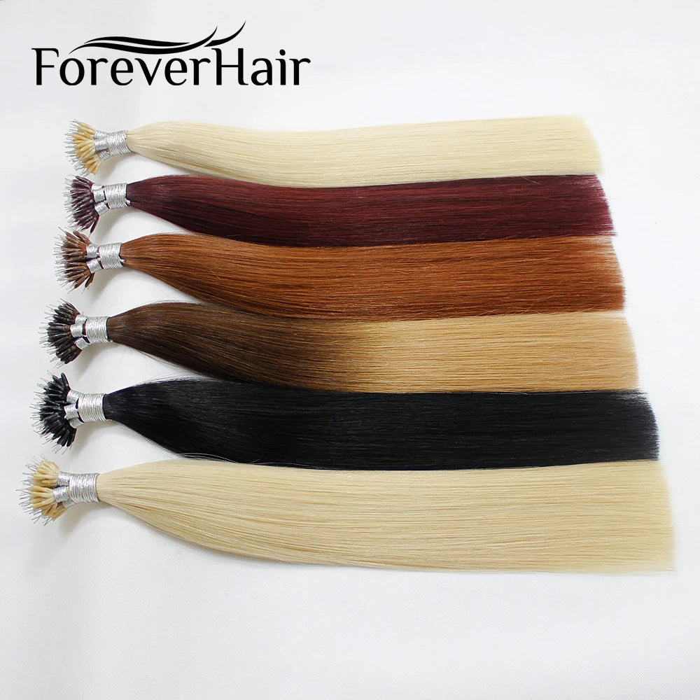 FOREVER HAIR 100% Real Remy Nano Ring Human Hair Extensions 1g/s 16" 18" 20" Keratin Straight Blonde Micro Beads Hair 50g/pack