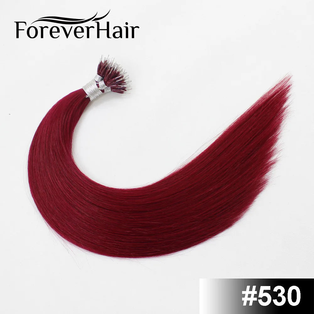 FOREVER HAIR 100% Real Remy Nano Ring Human Hair Extensions 1g/s 16" 18" 20" Keratin Straight Blonde Micro Beads Hair 50g/pack