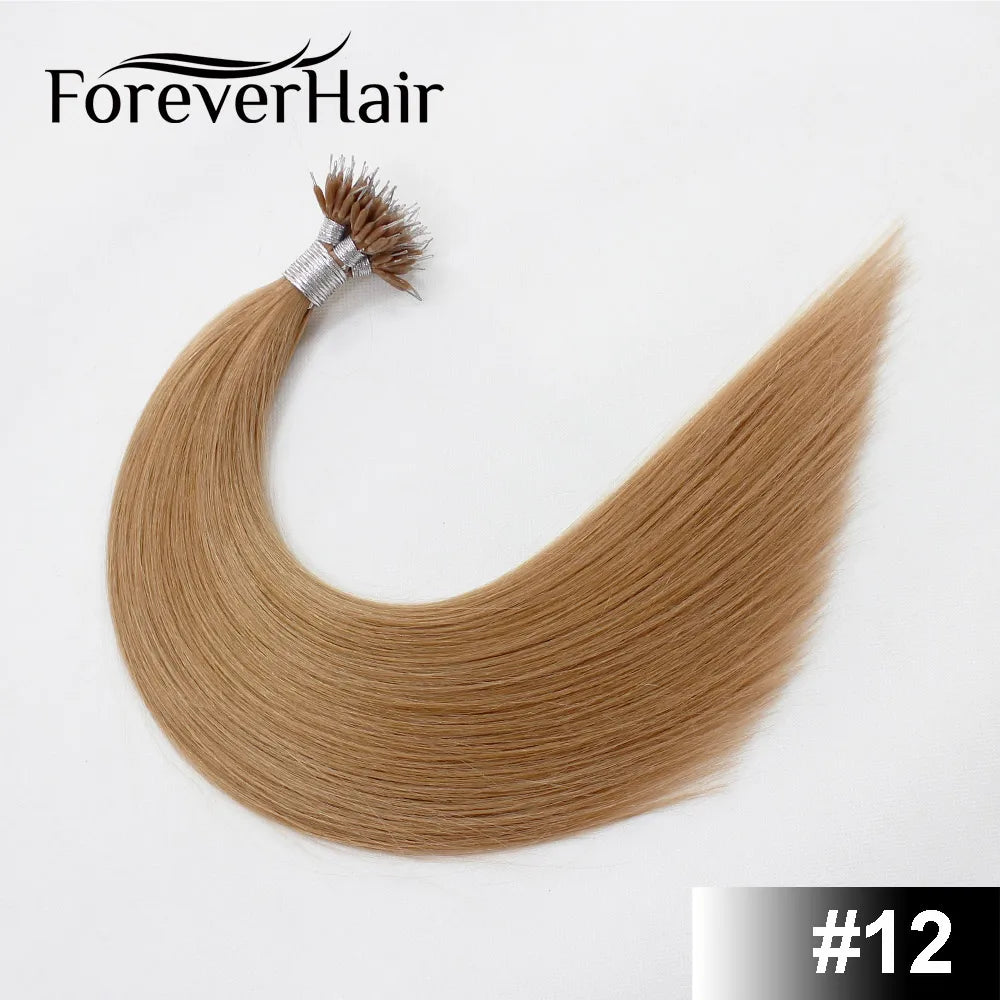 FOREVER HAIR 100% Real Remy Nano Ring Human Hair Extensions 1g/s 16" 18" 20" Keratin Straight Blonde Micro Beads Hair 50g/pack