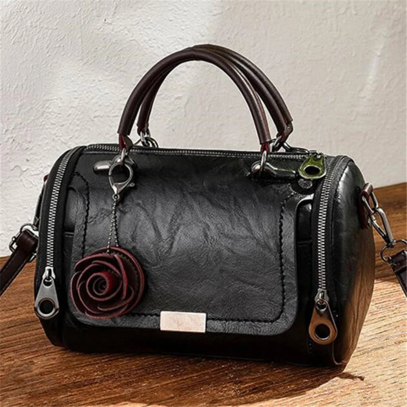 Fashion Women Shoulder Bag with Flower Pendant Ladies Totes Party Purse Boston Handbag Casual Female Messenger Crossbody Bags