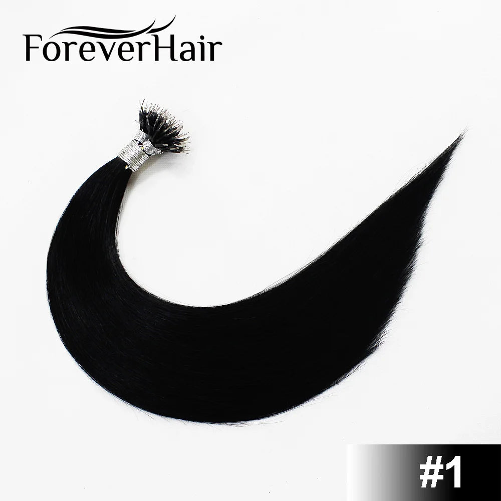 FOREVER HAIR 100% Real Remy Nano Ring Human Hair Extensions 1g/s 16" 18" 20" Keratin Straight Blonde Micro Beads Hair 50g/pack