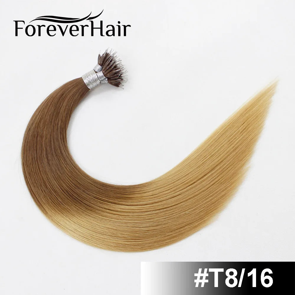 FOREVER HAIR 100% Real Remy Nano Ring Human Hair Extensions 1g/s 16" 18" 20" Keratin Straight Blonde Micro Beads Hair 50g/pack