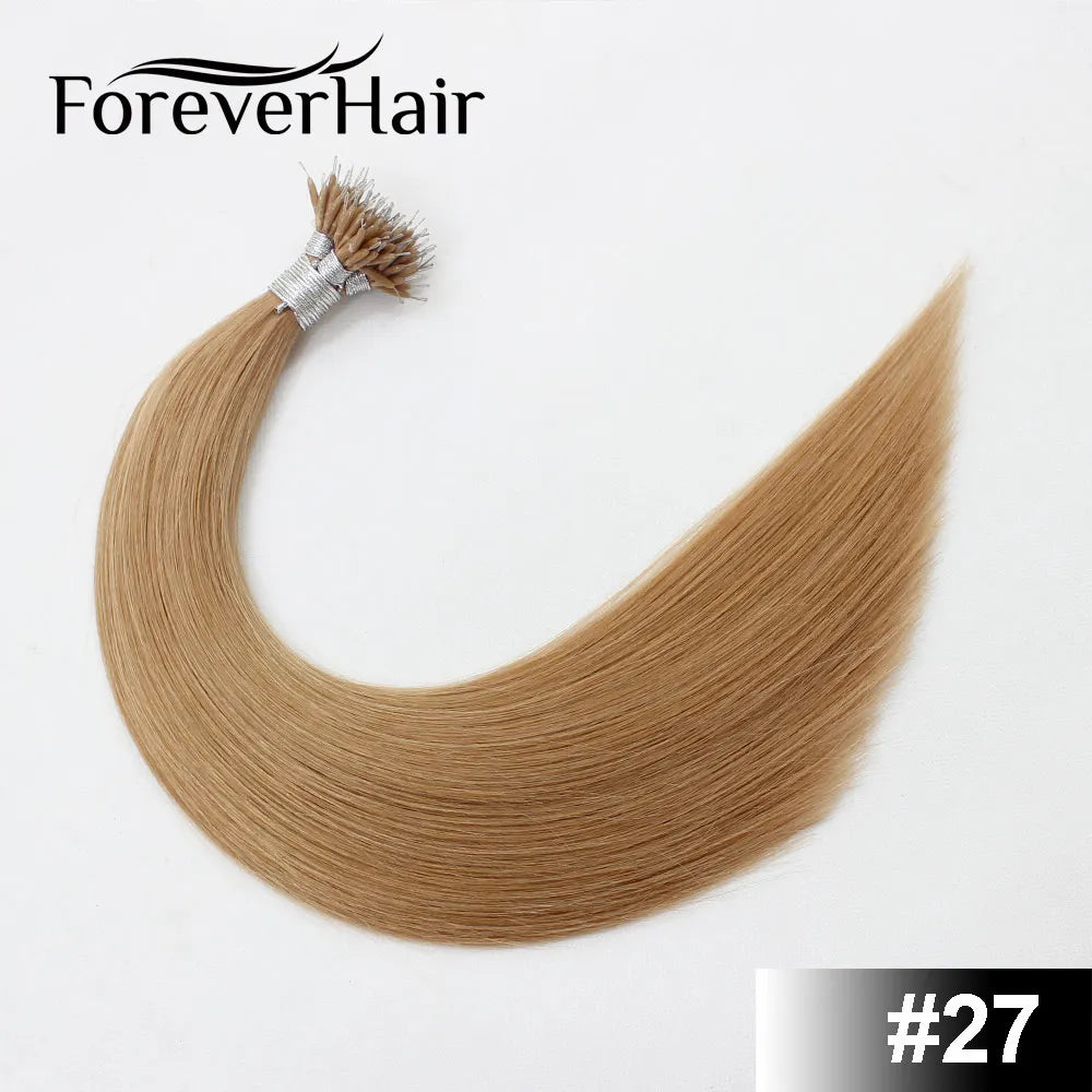 FOREVER HAIR 100% Real Remy Nano Ring Human Hair Extensions 1g/s 16" 18" 20" Keratin Straight Blonde Micro Beads Hair 50g/pack