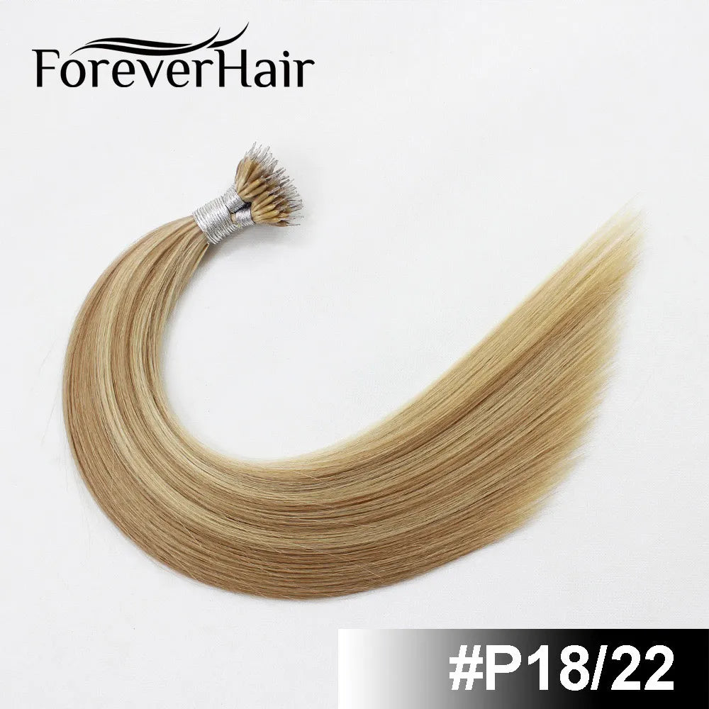 FOREVER HAIR 100% Real Remy Nano Ring Human Hair Extensions 1g/s 16" 18" 20" Keratin Straight Blonde Micro Beads Hair 50g/pack