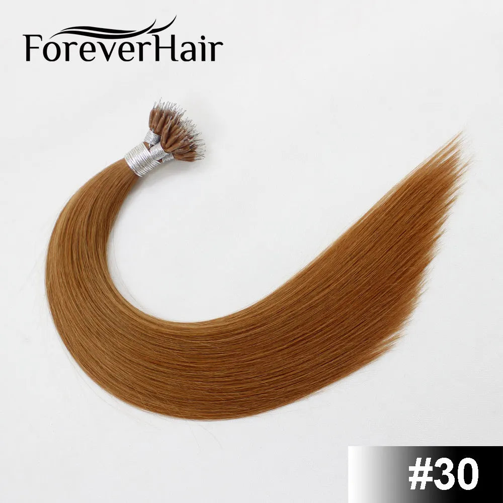 FOREVER HAIR 100% Real Remy Nano Ring Human Hair Extensions 1g/s 16" 18" 20" Keratin Straight Blonde Micro Beads Hair 50g/pack