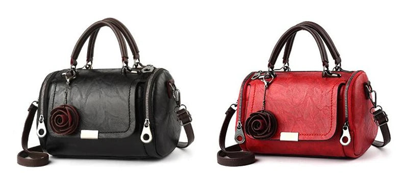 Fashion Women Shoulder Bag with Flower Pendant Ladies Totes Party Purse Boston Handbag Casual Female Messenger Crossbody Bags