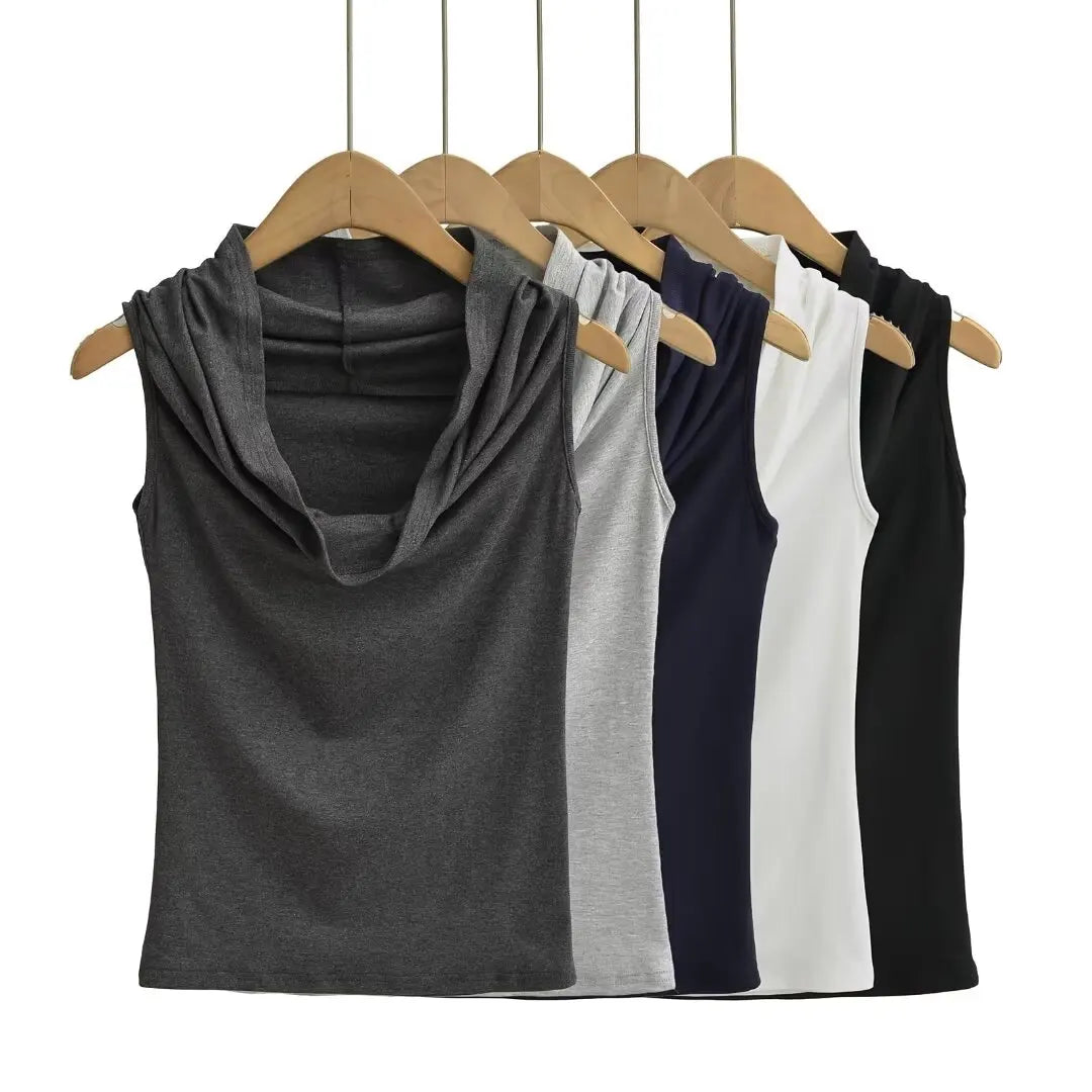 Women 2024 Summer New Fashion One-word Swing Collar Vest Base Shirt Retro Casual Chic Female Tee Shirt Tops Mujer