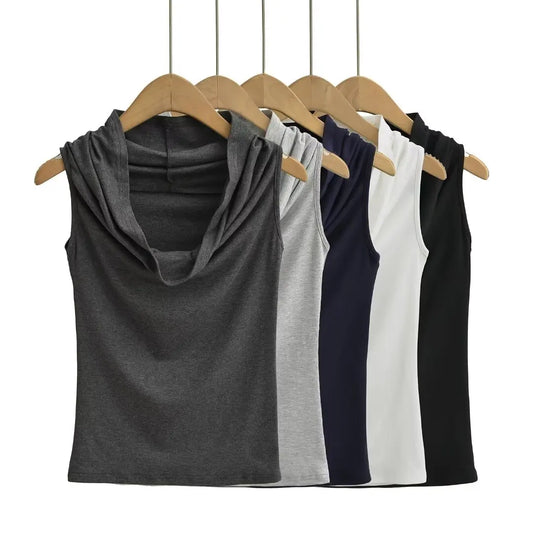 Women 2024 Summer New Fashion One-word Swing Collar Vest Base Shirt Retro Casual Chic Female Tee Shirt Tops Mujer