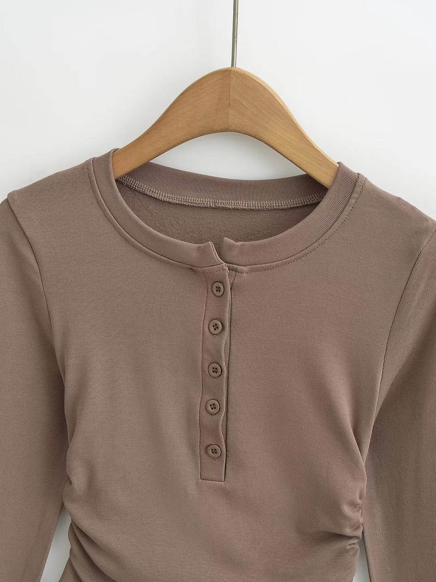 Women 2024 Summer New Fashion Fleece-lined Button Base Long Sleeve Top Retro Casual Chic Female Tee Shirt Tops Mujer