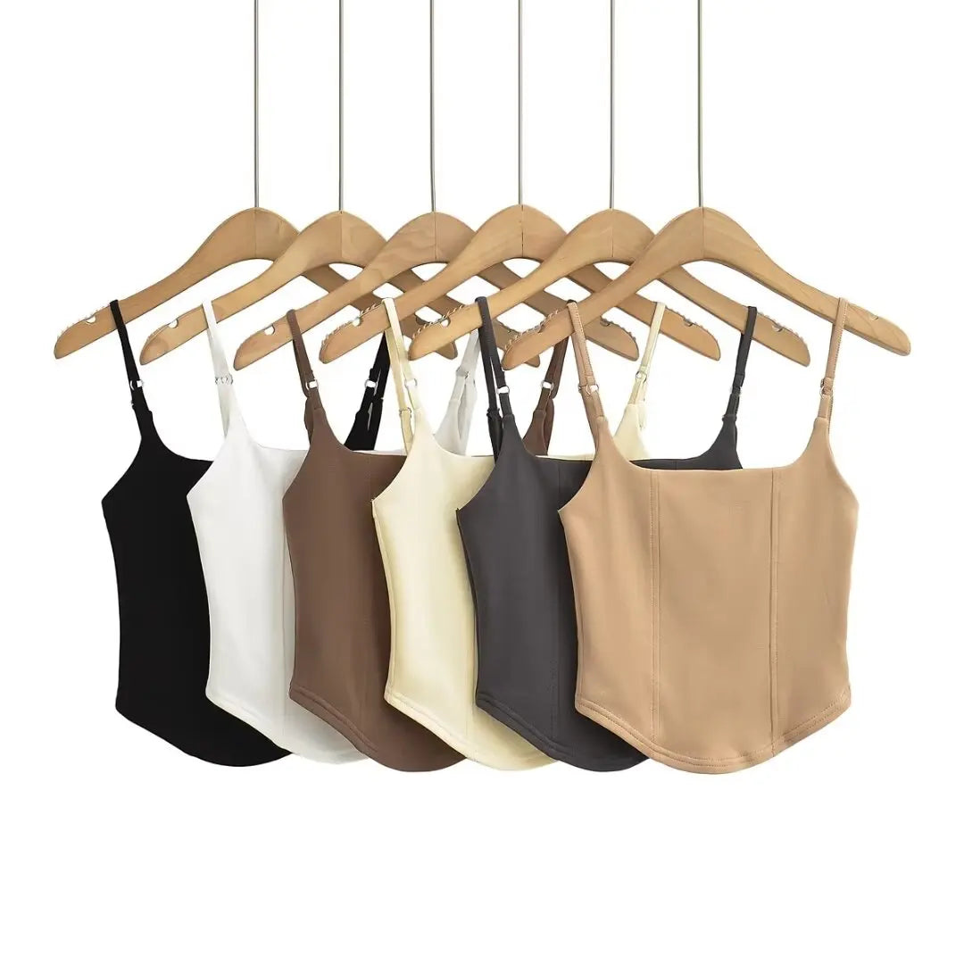 Women 2024 Summer New Fashion Adjustable Fishbone Tank Tops Vintage Slim-Fit Casual Female Short Camis Chic Tops