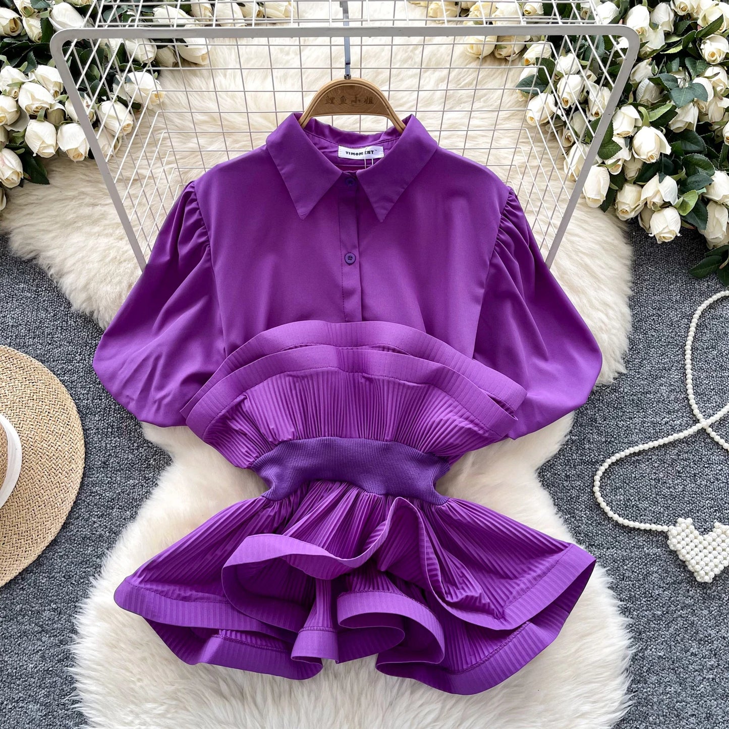 Autumn Short Sleeve Polo Collar Casual Blouses Women Puff Sleeve Ruffles Shirts Ladies Elegant Tops Clothes Women Wholesale