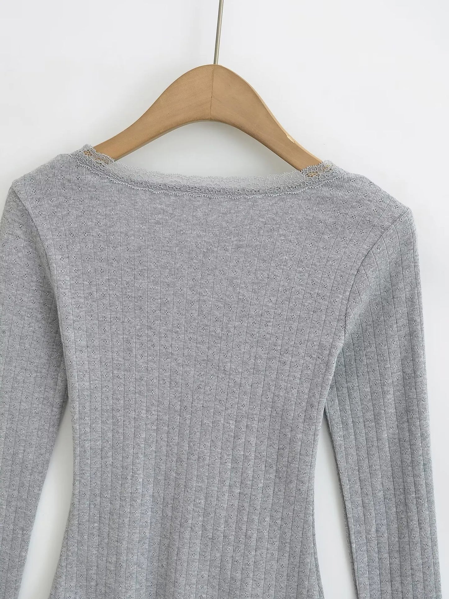 Women 2024 Summer New Fashion Lace U Neck Long Sleeve T-Shirt Vintage Casual Chic Female Tee Shirt Tops Mujer