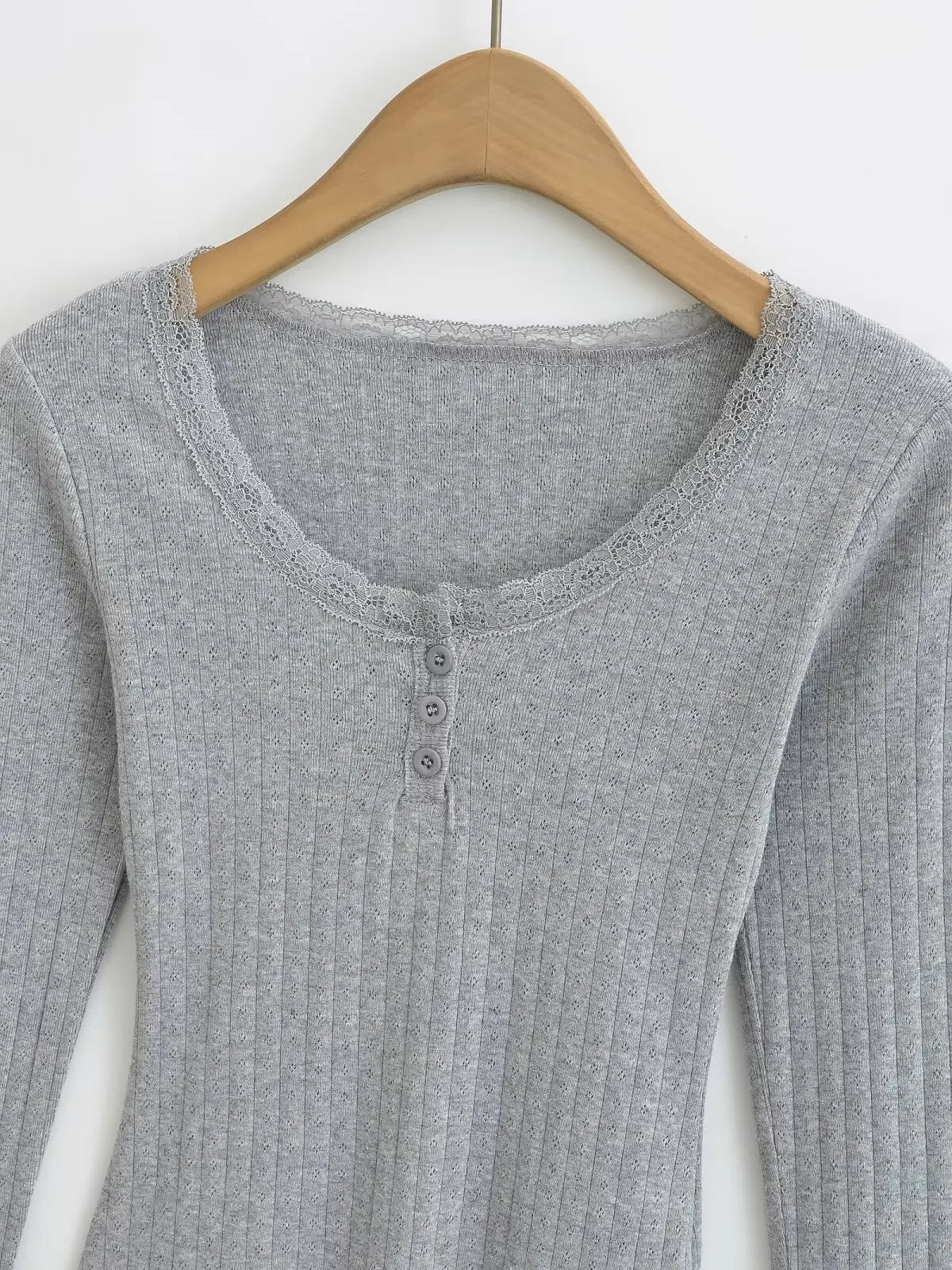 Women 2024 Summer New Fashion Lace U Neck Long Sleeve T-Shirt Vintage Casual Chic Female Tee Shirt Tops Mujer