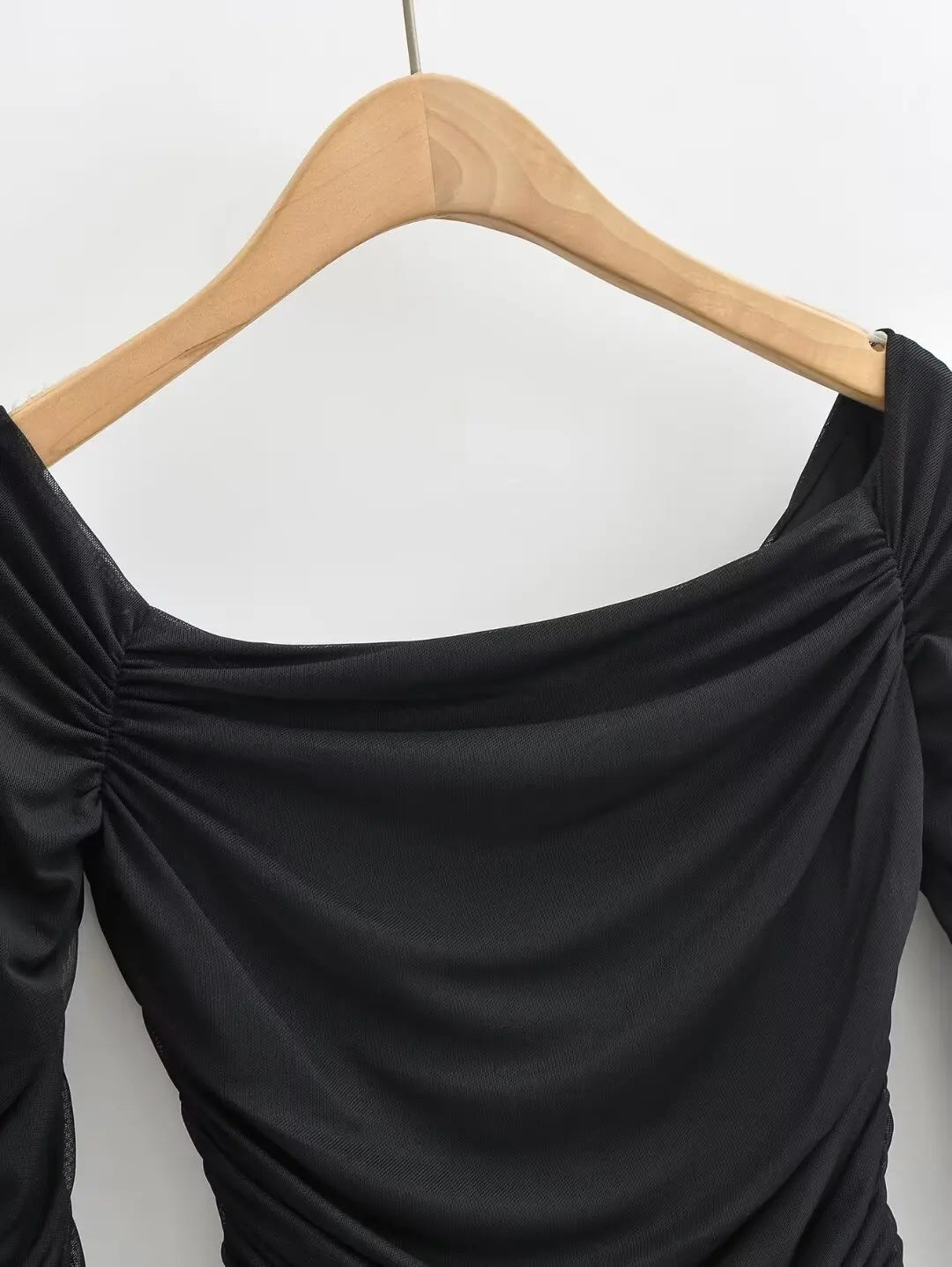 Women 2024 Summer New Fashion Mesh Shoulder Long Sleeve Top Vintage Casual Chic Female Tee Shirt Tops Mujer