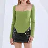 Women 2024 New Autumn Winter Knitwear Tops Elastic Square Neck Off-Shoulder Bottom Knit Slim Long Sleeve Pullover Sweater