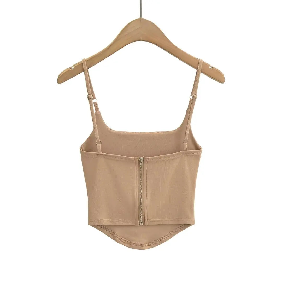 Women 2024 Summer New Fashion Adjustable Fishbone Tank Tops Vintage Slim-Fit Casual Female Short Camis Chic Tops