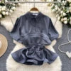 Autumn Short Sleeve Polo Collar Casual Blouses Women Puff Sleeve Ruffles Shirts Ladies Elegant Tops Clothes Women Wholesale