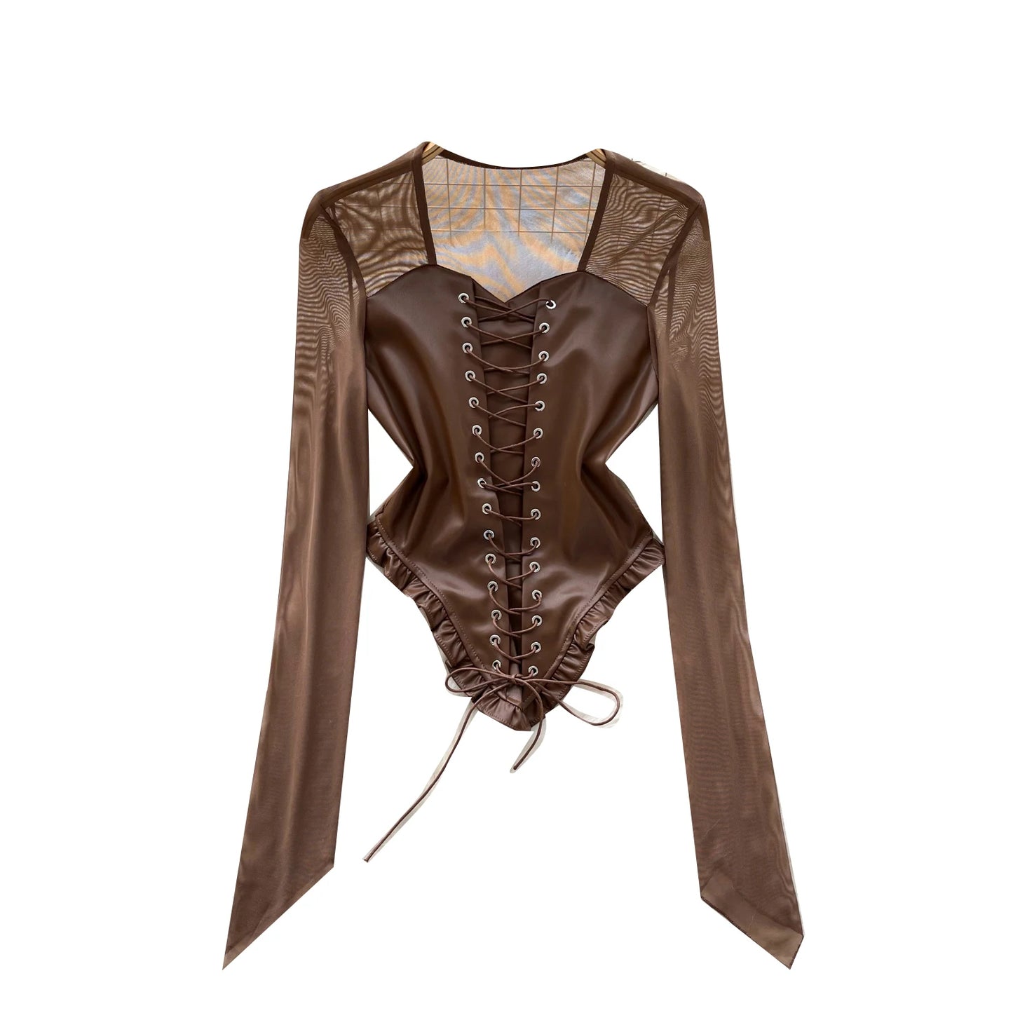 Autumn Full Sleeve Square Collar Casual PU Blouses Women Patchwork Shirts Ladies Y2k Tops Clothes Women Wholesale