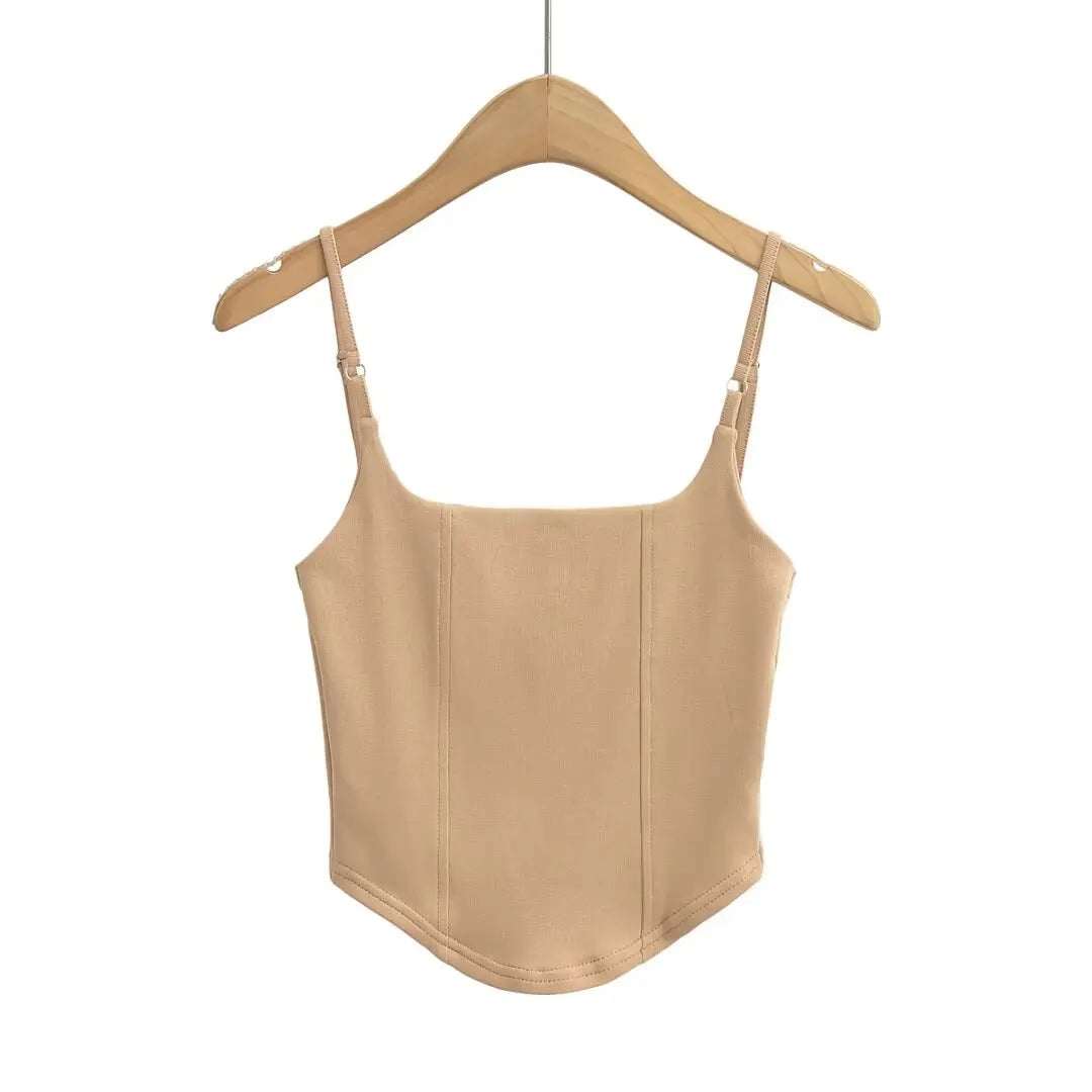 Women 2024 Summer New Fashion Adjustable Fishbone Tank Tops Vintage Slim-Fit Casual Female Short Camis Chic Tops