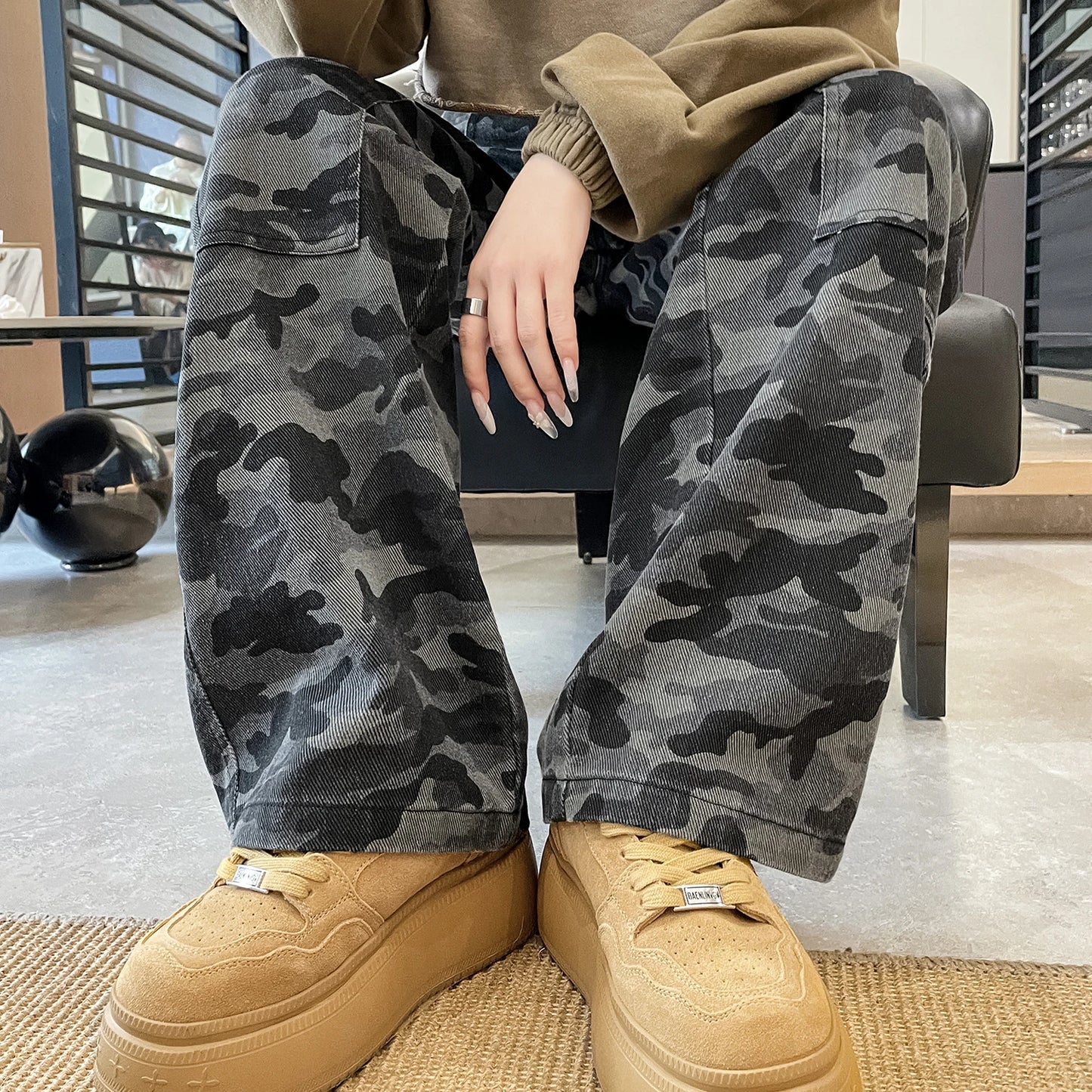 women's Denim Pants Old Washed Jeans Straight Casual Loose Wide Leg Trousers work pants New Fashion Female Clothing high waisted