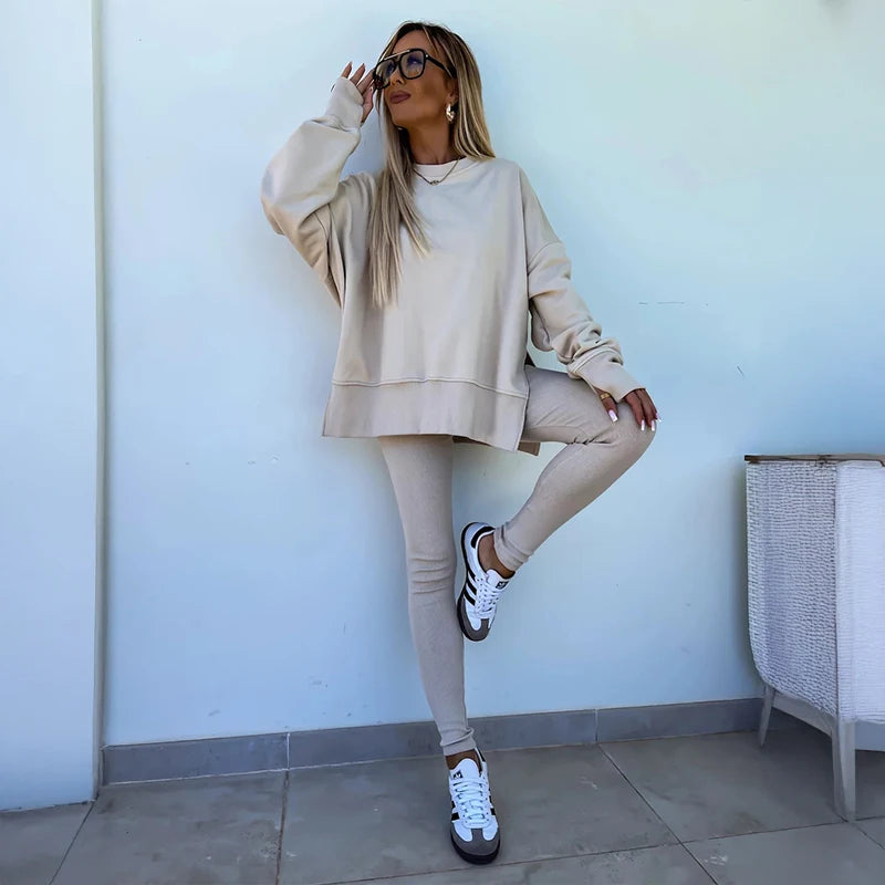 Women's Spring and Autumn Sports Hoodie Long Sleeve Solid Color Hoodie Casual Set Yoga Two Piece Set Outdoor Running Fitness Set