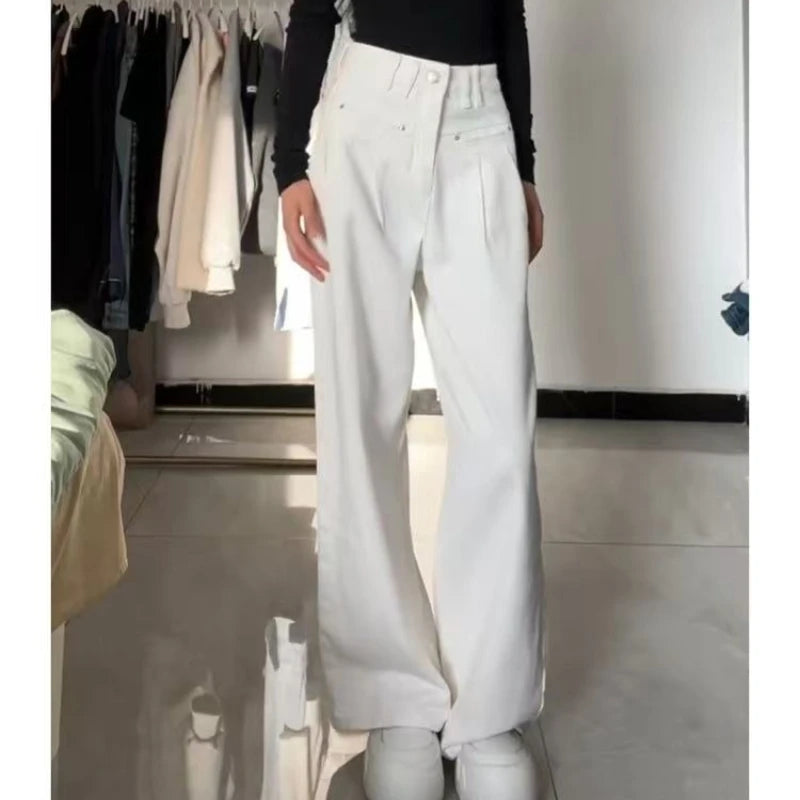 Denim Pant Women Jeans Vintage Straight Trousers Autumn Spring Fashion Female White Black Wide Leg Pants Casual Jeans