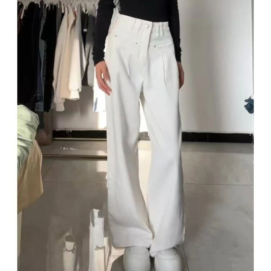 Denim Pant Women Jeans Vintage Straight Trousers Autumn Spring Fashion Female White Black Wide Leg Pants Casual Jeans