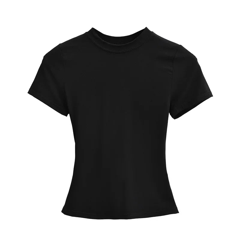 New High Quality Casual T shirt Sexy Slim Short Sleeves Fashion Trend Solid Women Clothing y2k Tops