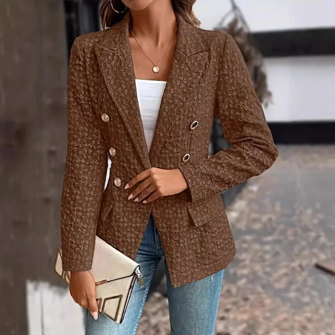 New Women's Blazers Spring Autumn Button Cardigan Jacket Fashion Commuter Office Solid Color Jacquard Elegant Simple Suit Top