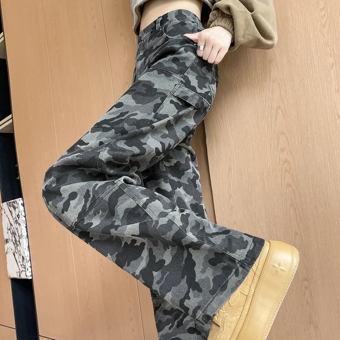 women's Denim Pants Old Washed Jeans Straight Casual Loose Wide Leg Trousers work pants New Fashion Female Clothing high waisted