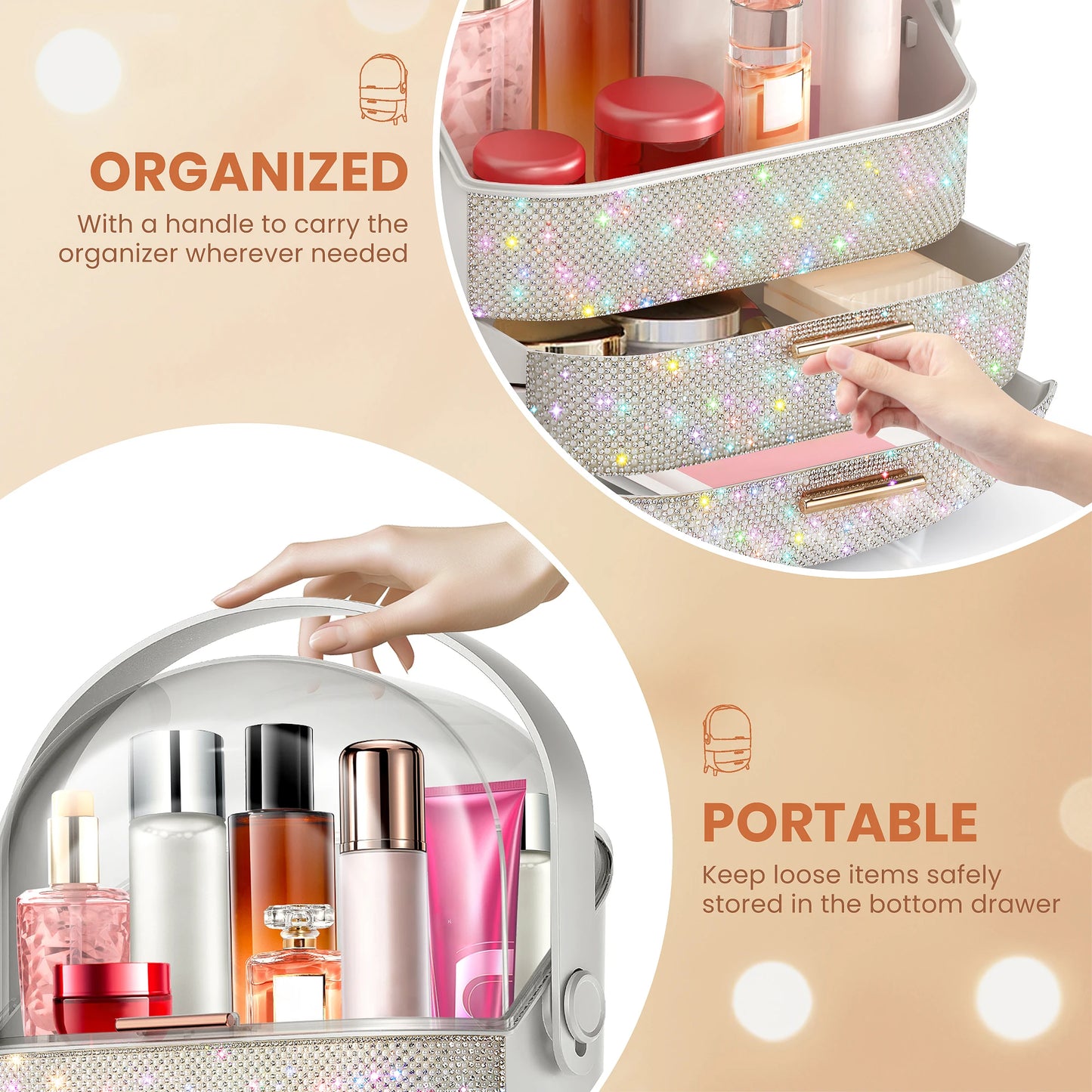 Compact Makeup Organizer - Spacious Storage for Eyeshadow, Skincare & More - Perfect for Bedrooms, Dorms, and Travel - Keeps Cos